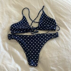 Navy and white polka dot bikini (skatie) - high leg